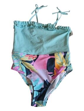 Cupshe Girls Size 10 Tropical Floral One Piece With Ruffle Top